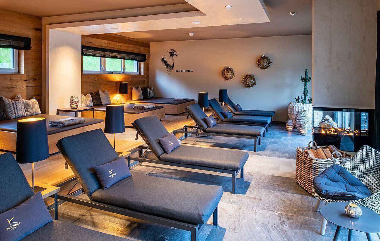 A relaxation lounge with comfortable seating and herbal tea service.