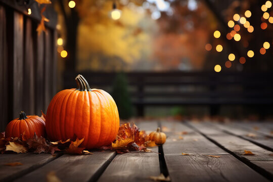 Pumpkins and autumn leaves